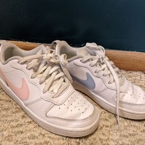 Nike White Air Force 1 Pink Blue Swoosh 4Y
